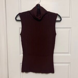 Sleeveless Turtleneck Knit Top in Chocolate Brown